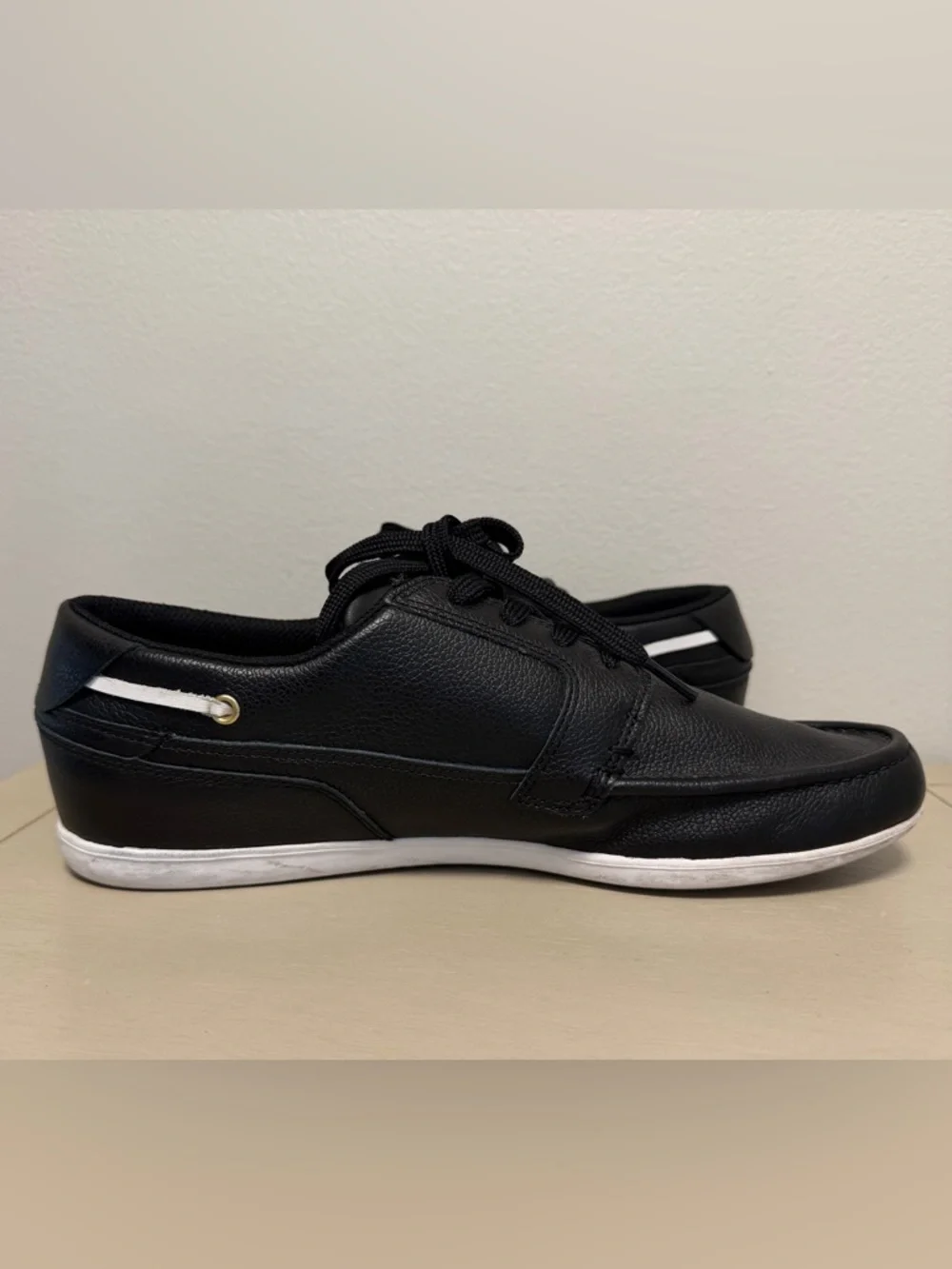 Lacoste Dreyfus AP SPM Black Boat Shoe Leather Sneakers Men’s size 9.5 GUC